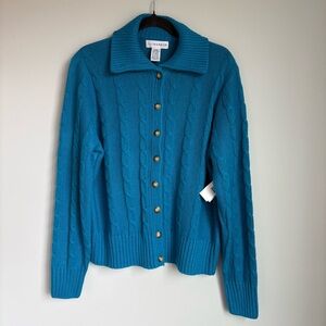 NWT Sag Harbor Blue Cable Knit Cardigan Sweater